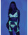 Embroidered Floral Lace Bra With Thong & Chaps Blacklight Reactive 3 pc Set - Yellow LG