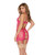 Lace and Mesh Chemise With Attached Garters & G-String 2 pc Set - Pink LG