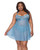 Floral Lace and Mesh Babydoll With Underwire Cups & High-Waist Thong 2 pc Set - Blue 1X/2X