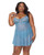 Floral Lace and Mesh Babydoll With Underwire Cups & High-Waist Thong 2 pc Set - Blue 3X/4X