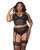 Lace Bustier With Padded Cups & Gartered Thong Panty 2 pc Set - Black 3X/4X