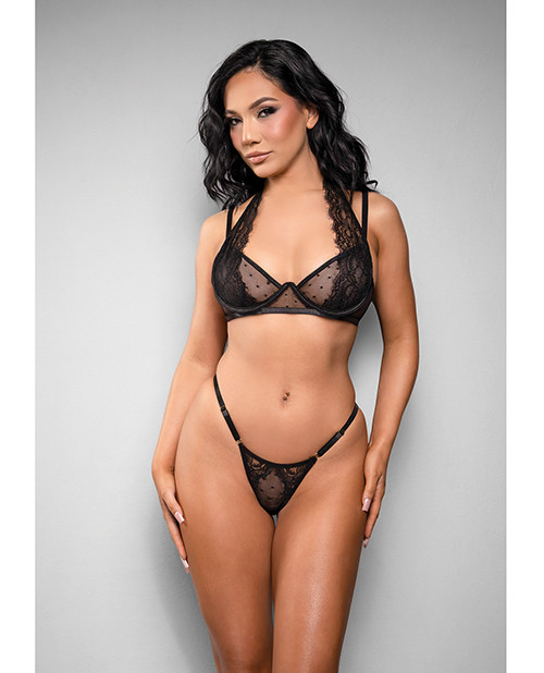 Temptress Vivienne Swiss Dot Mesh and Lace Bra w/Panty 2 pc Set - Black L/XL