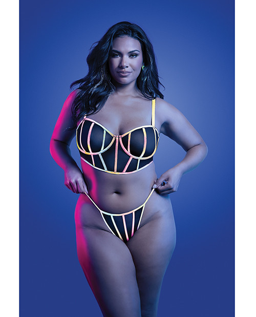 Solar Flare Flash Reflective Binding Underwire Bra & Thong - Black QN