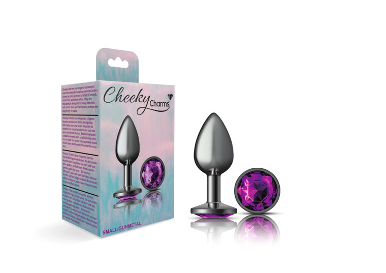 Purple Round Gem Gunmetal Metal Plug - Sm