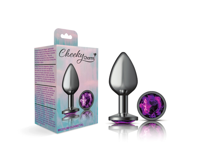 Purple Round Gem Gunmetal Metal Plug - Md