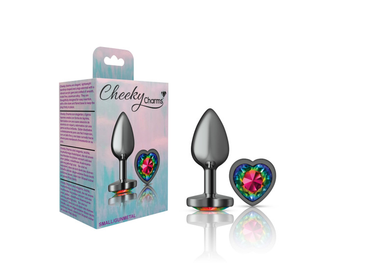 Rainbow Heart Gem Gunmetal Metal Plug - Sm