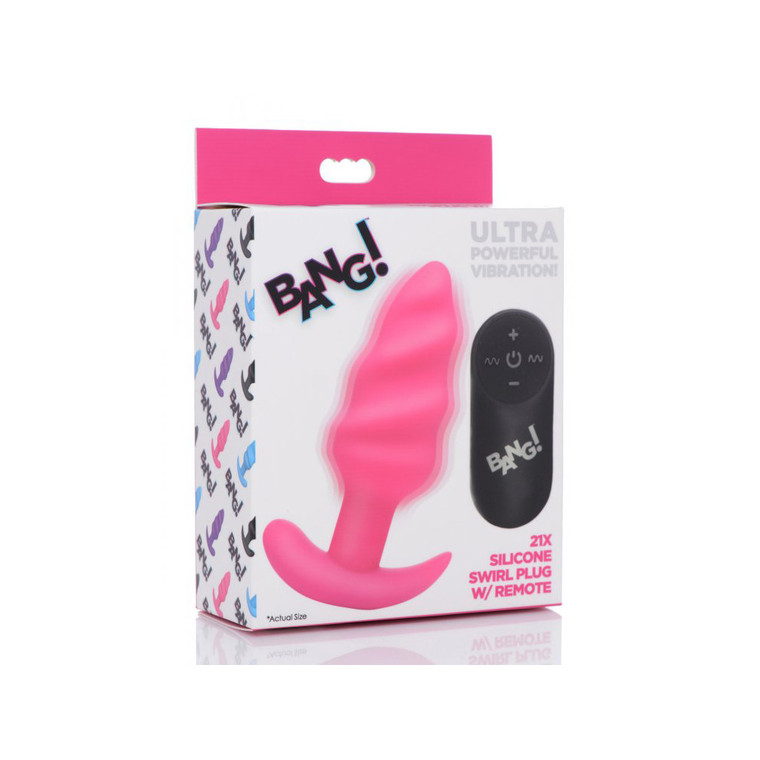 Bang! 21X Vibrating Silicone Swirl Butt Plug With Remote Control Pink