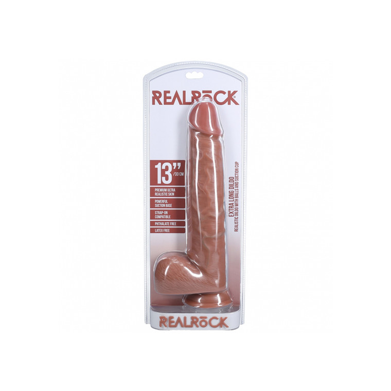 Realrock Extra Long Realistic Dildo With Balls 13" Tan