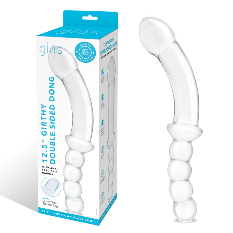 Glas 12.5" Girthy Double Sided Dong With Anal Bead Grip Handle