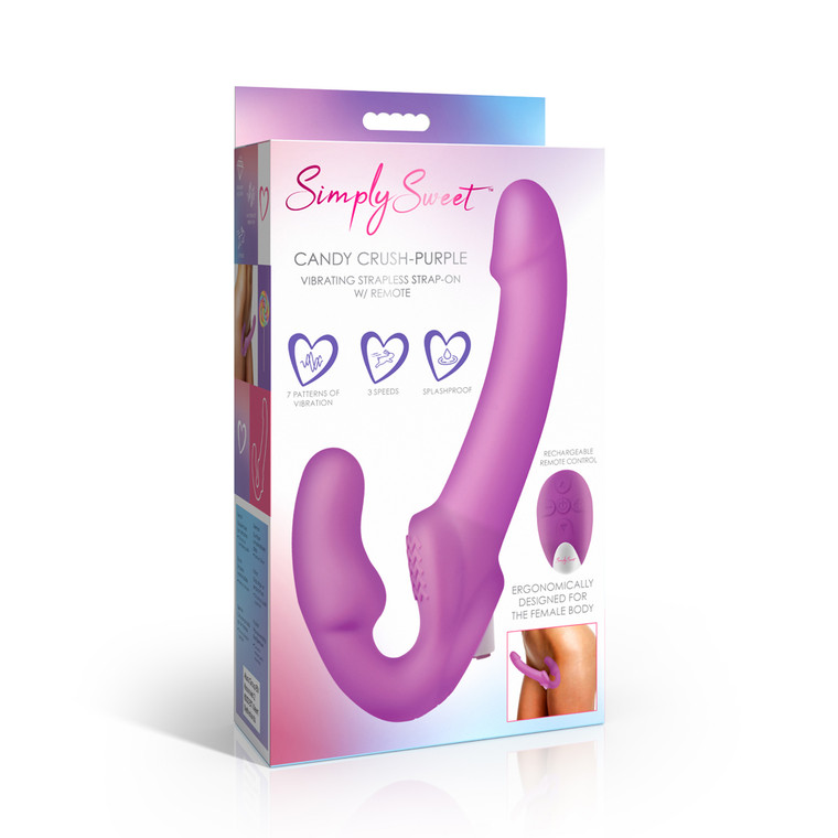 Simply Sweet Candy Crush Purple Vibrating Strapless Strap-On With Remote