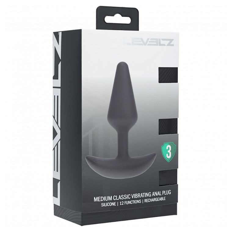 Levelz Classic Vibrating Silicone Anal Plug Medium Black