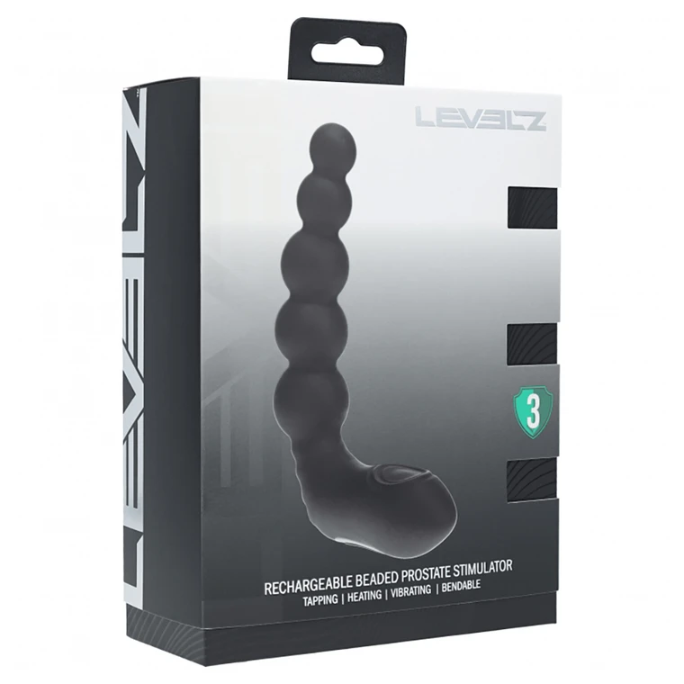 Levelz Vibrating Heating Bendable Tapping Beaded Silicone Prostate Stimulator Black