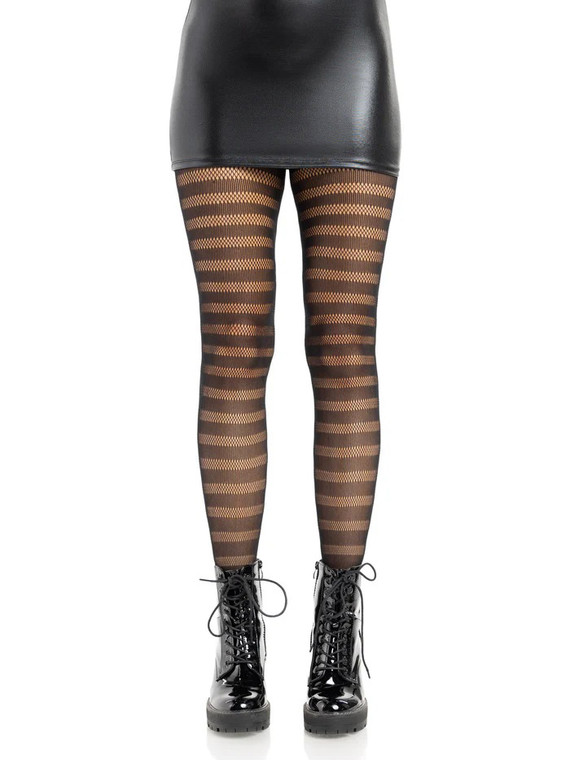 Cosima Striped Net Tights - Os - Black