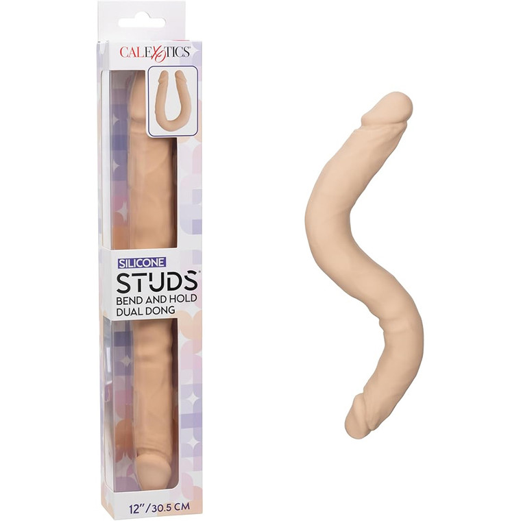 Silicone Studs Bend And Hold Dual Dong 12" Ivory