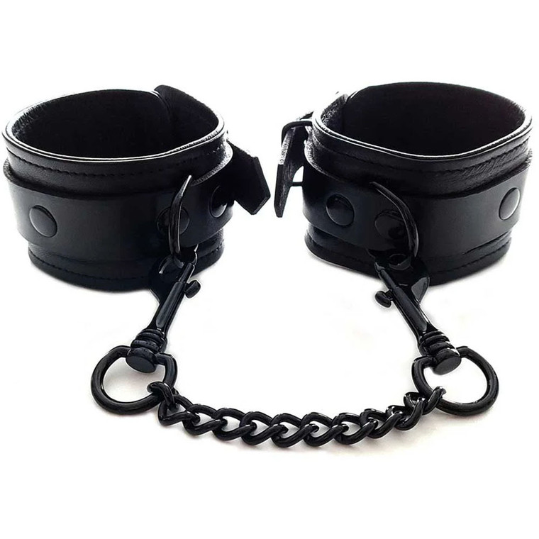 Rouge Leather Plain Wrist Cuff Black With Black Hardware