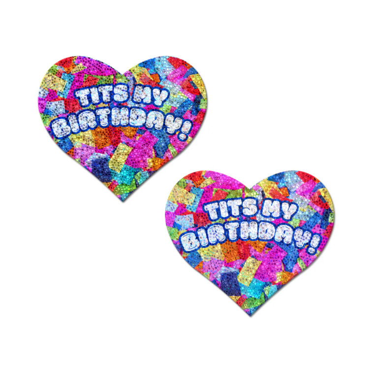 Pastease Tits My Birthday! Heart Breast Pasties with Confetti