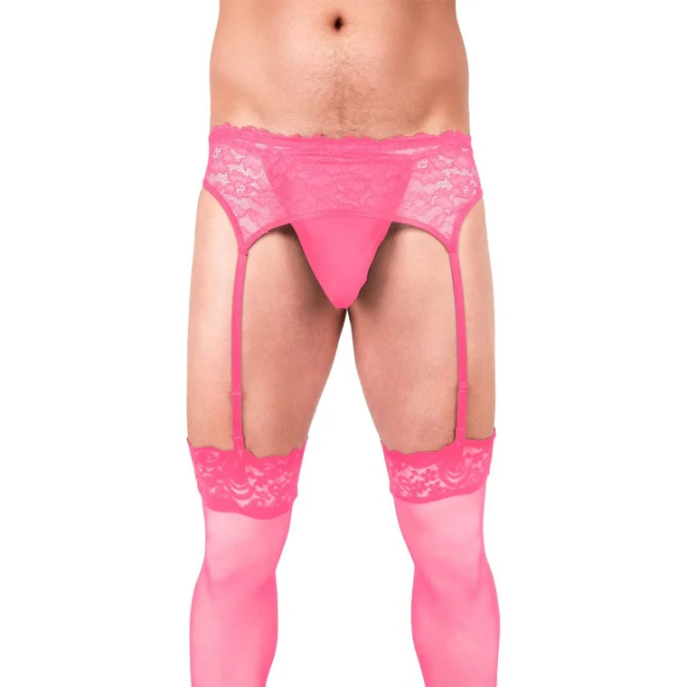 Prowler Lace Garter Set Pink L