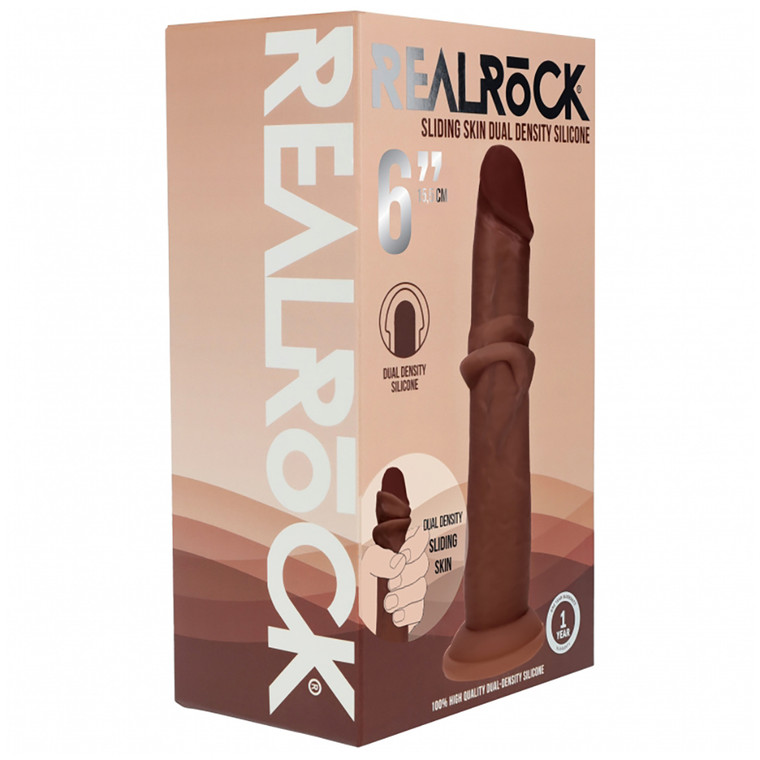 Realrock Dual Layered Realistic Sliding Skin Dildo 6" Brown