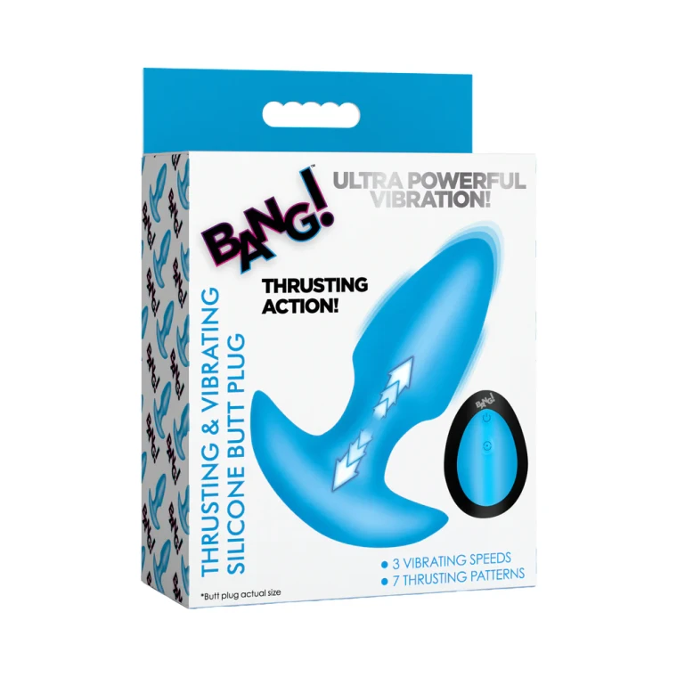 BANG! Thrusting & Vibrating Silicone Butt Plug Blue