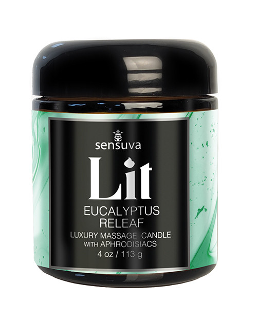 Sensuva Lit Eucalyptus & Tea Leaf Releaf Luxury Massage Candle - 4 oz