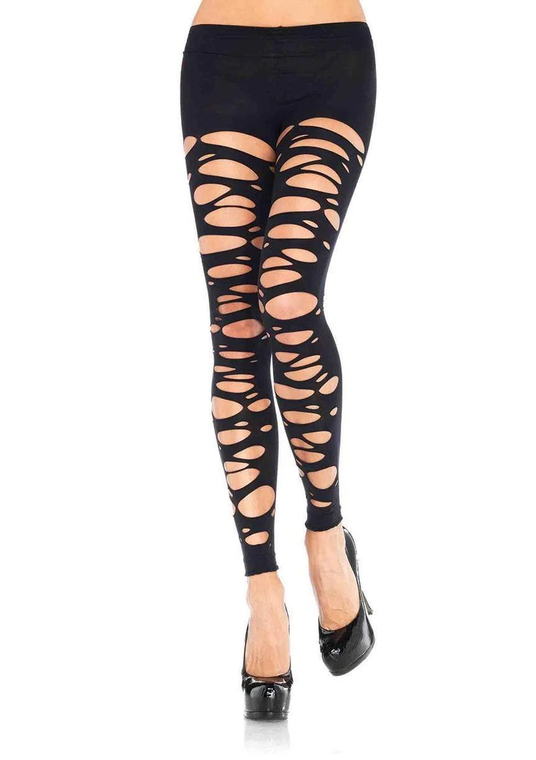 Tattered Footless Tights Black Os