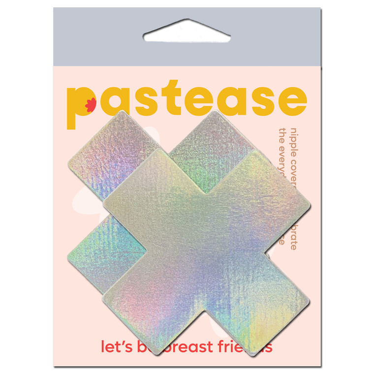 Pastease Plus X Silver Holographic Cross Nipple Pasties