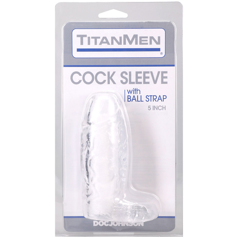 Titanmen Cock Sleeve With Ball Strap 5 Inch Clear