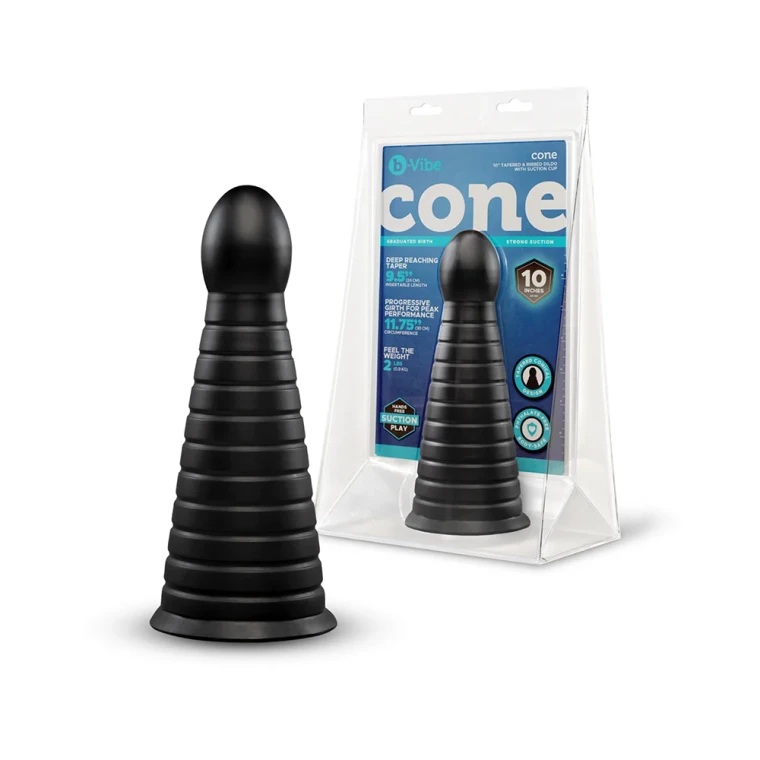 b-Vibe Cone 10 in. Tapered & Ribbed Dildo with Suction Cup