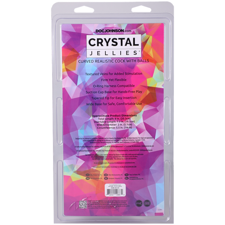 Crystal Jellies - Curved Realistic Cock With Balls - 8 Inch Purple