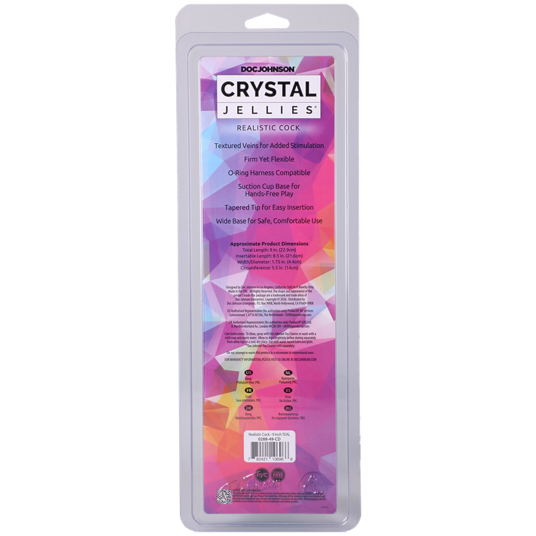Crystal Jellies - Realistic Cock - 9 Inch Teal