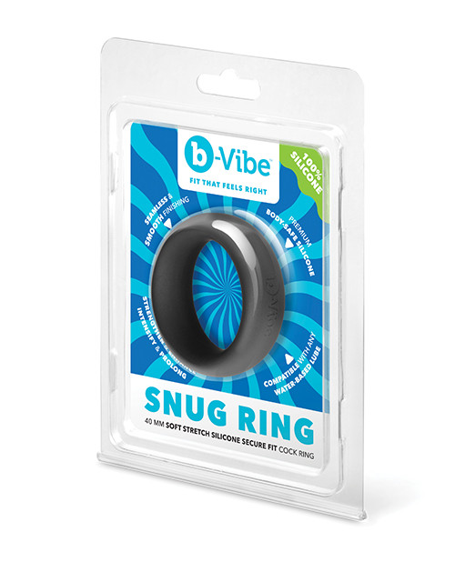 b-Vibe Snug Ring 40 mm Soft Stretch Silicone Secure Fit Cock Ring - Black