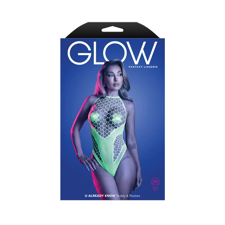 Fantasy Lingerie Glow U Already Know High Neck Teddy with Pasties O/S