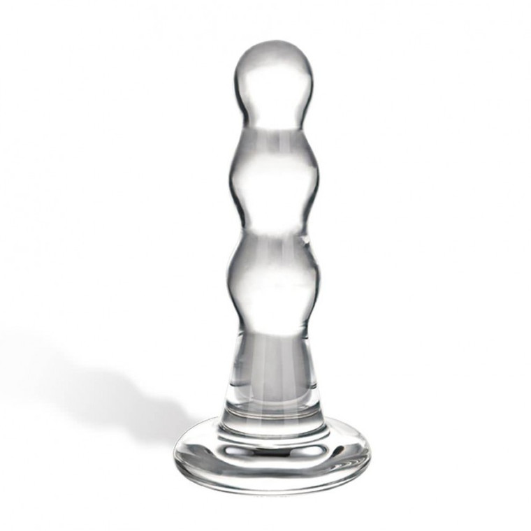 Glas Triple Play Beaded Glass Butt Plug - Clear