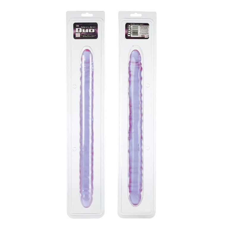 CalExotics 17" Slim Jim Duo Veined Super Slim Double Dildo - Reflective Gel