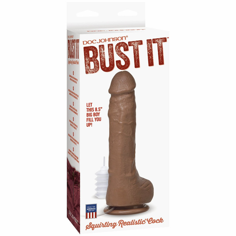 Doc Johnson Bust It Squirting Realistic Dildo Includes 1 Oz Nut Butter - Brown