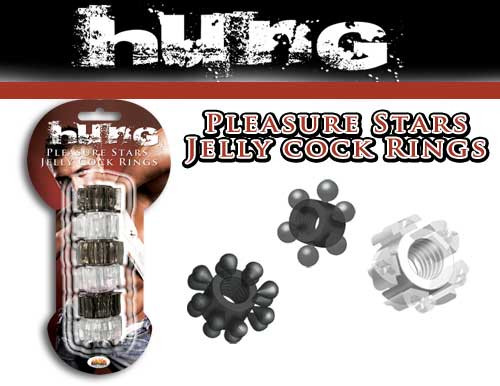 Hott Products Hung Pleasure Stars Jelly Cock Rings - Black/Clear