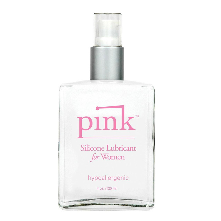 Pink Silicone Women's Personal Lubricant - 4 Oz Glass Bottle