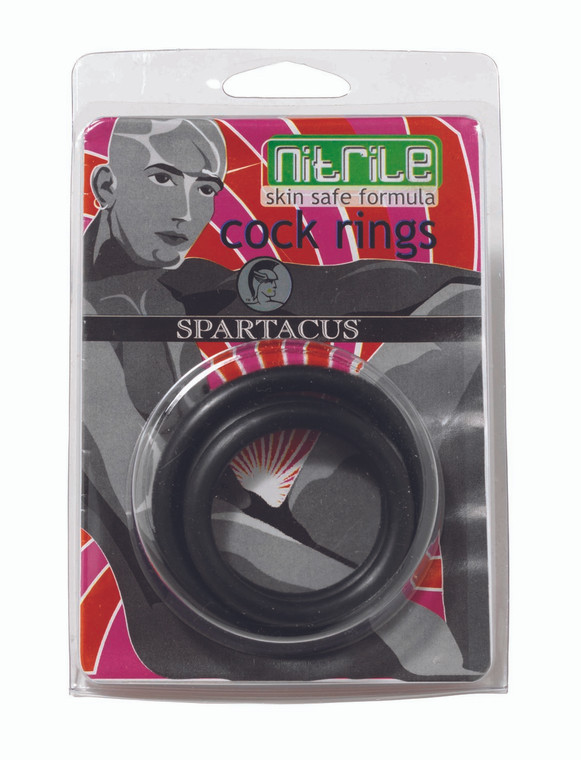 Spartacus Nitrile Cock Ring Set - Black Pack Of 3