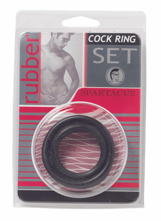 Spartacus Rubber Cock Ring Set - Black Pack Of 3
