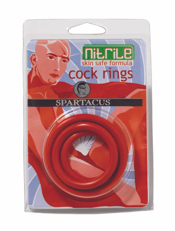Spartacus Nitrile Cock Ring Set - Red Pack Of 3