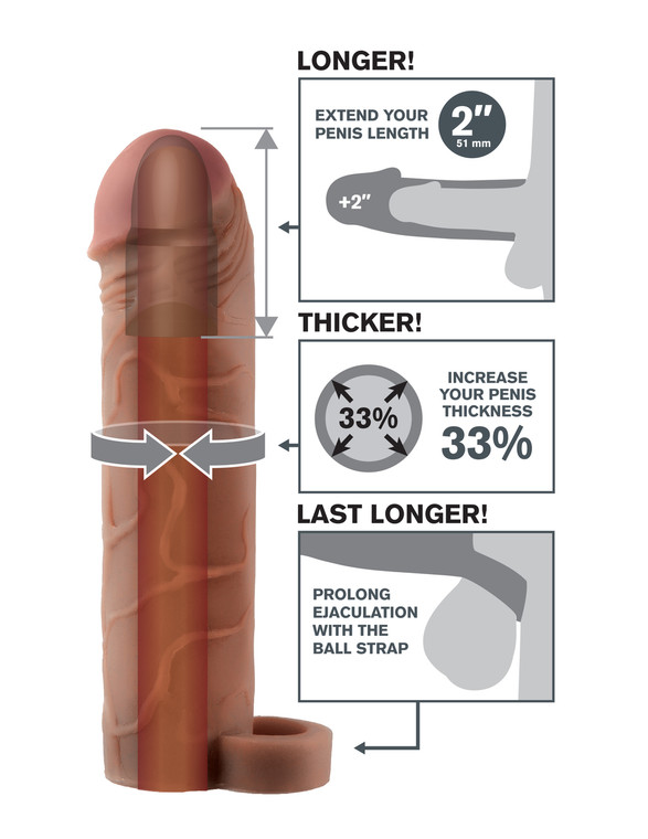 Pipedream Fantasy Xtensions Perfect 2" Penis Extension Includes Ball Strap - Brown