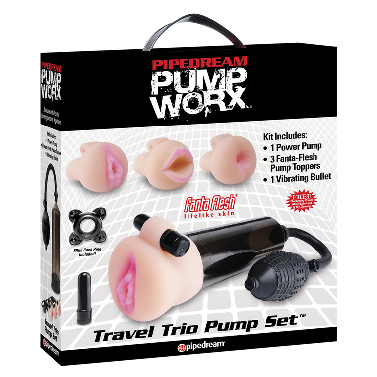 Pipedream Pump Worx Travel Trio Penis Pump Set - Power Pump, Bullet & 3 Attachments