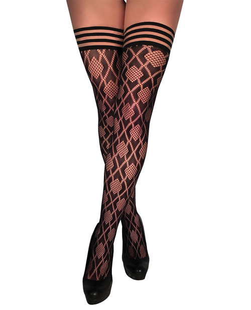 Kix'ies Mimi Dot Fishnet Polka Dot Thigh High Black C