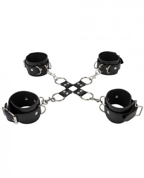 Shots Ouch Fetish Leather Hand & Leg Cuffs Black