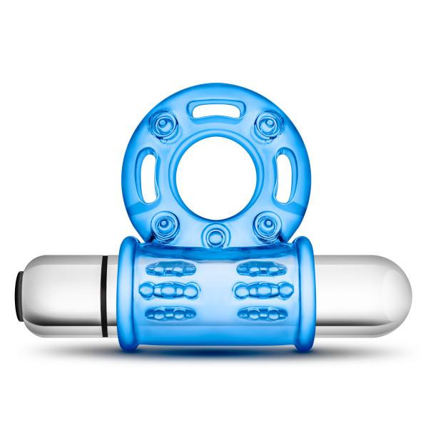 Blush Stay Hard 10 Function Vibrating Bull Cock Ring Blue