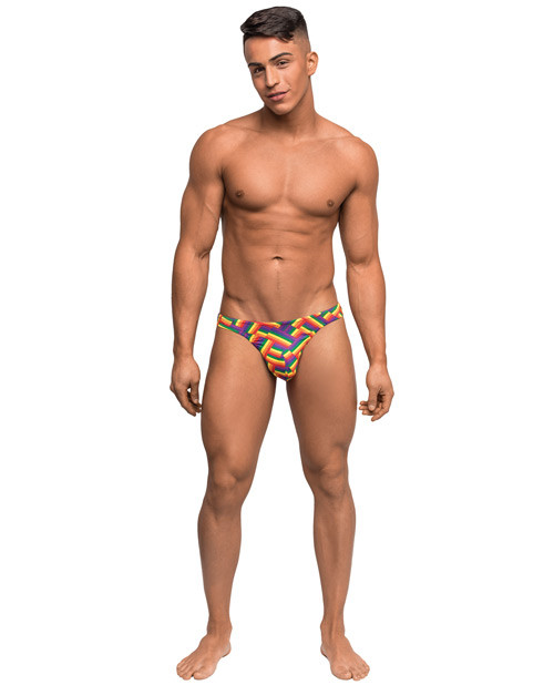 Male Power Men's Pride Fest Contoured Pouch Bong Thong Rainbow S/M