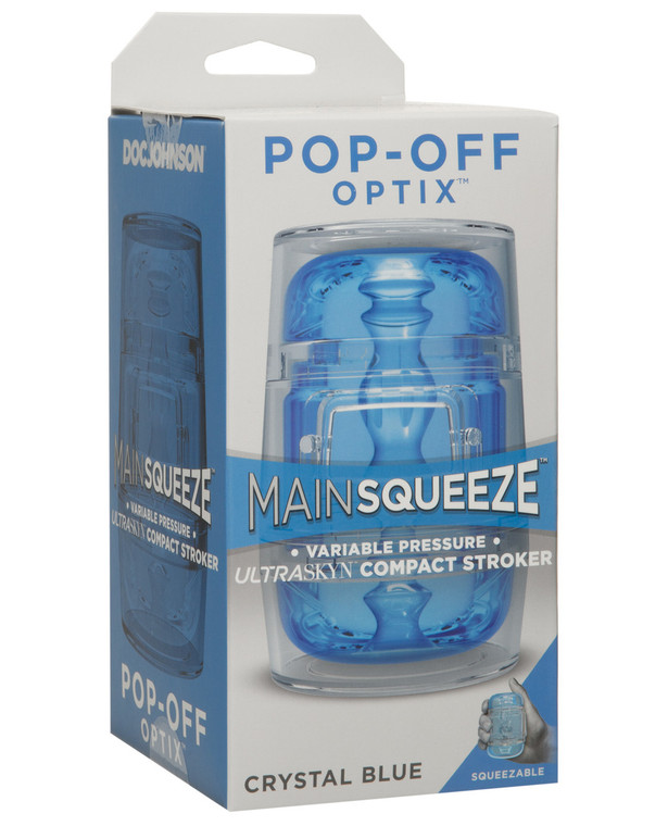 Doc Johnson Main Squeeze Ultraskyn Masturbator Stroker Pop Off Optix - Crystal Blue