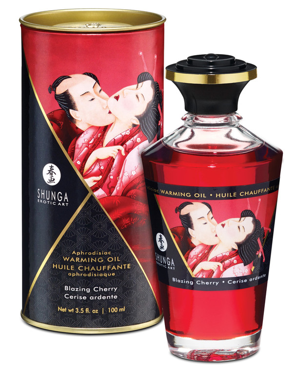 Shunga Warming Massage Oil Blazing Cherry - 3.5 Oz.