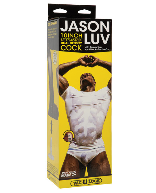 Doc Johnson Jason Luv 10" Ultraskyn Realistic Dildo With Removable Vac - U - Lock Suction Cup - Chocolate