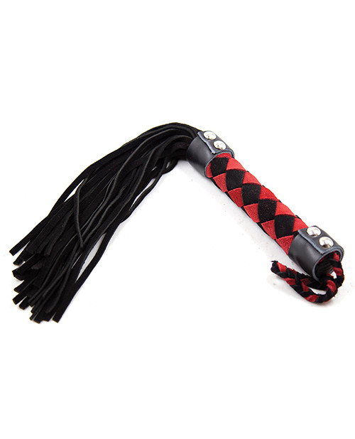 Plesur Fetish 15" Leather Flogger - Black/Red